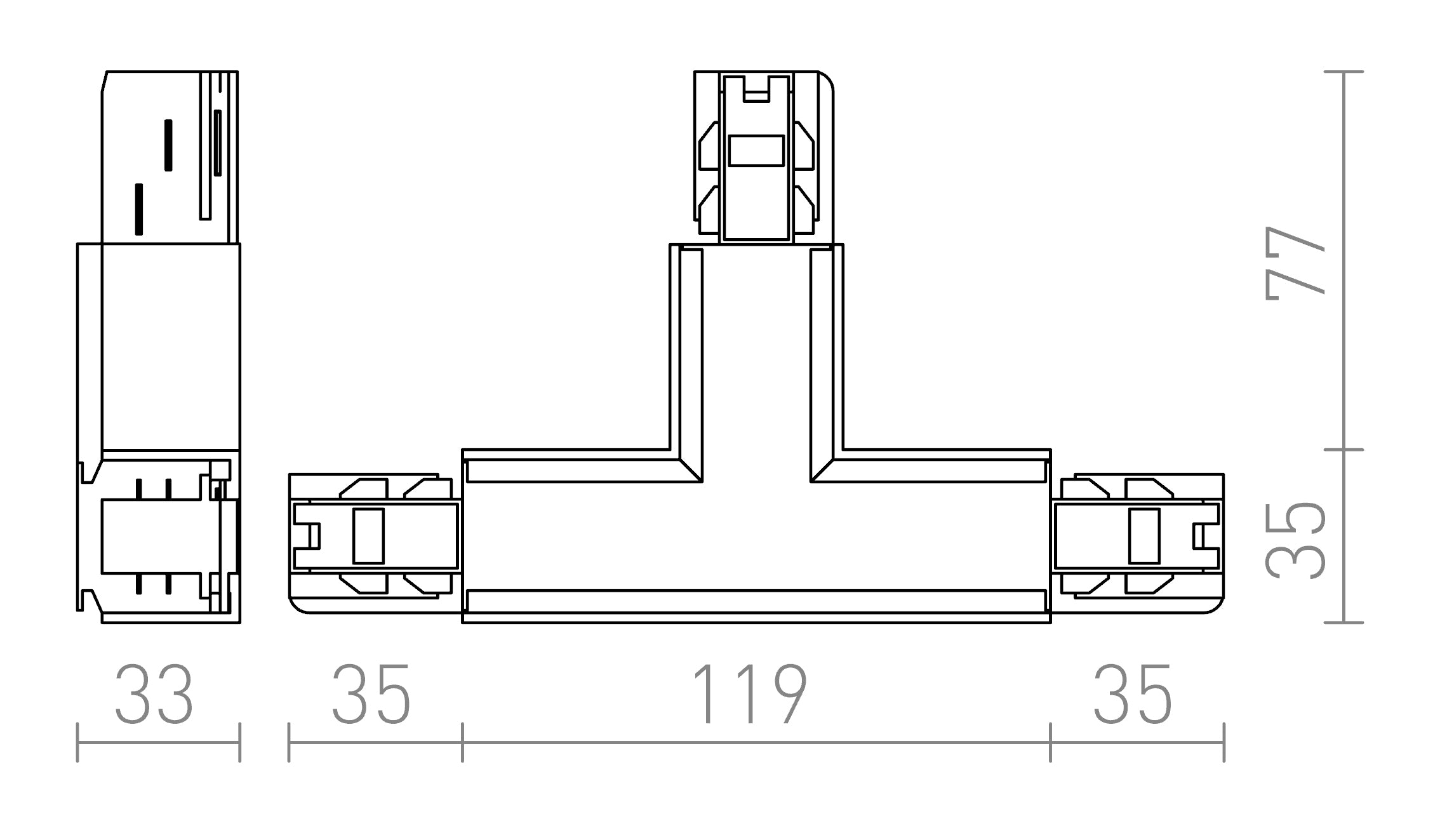 EUTRAC T connector, polarity left lamp - Product sketch