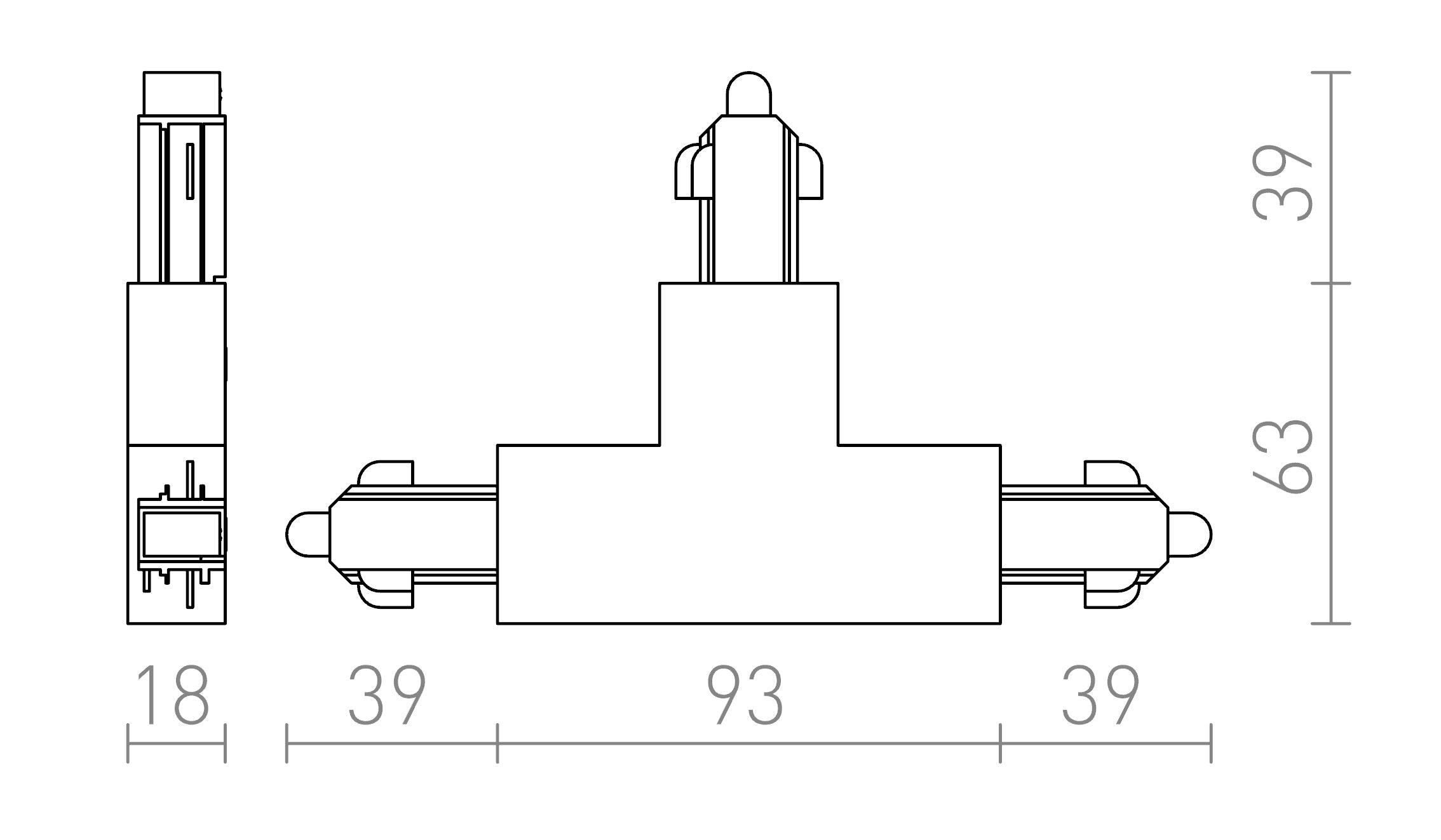 T VERBINDER FÜR 1-PHASE-STROMSCHIENE RECHTS - Product sketch