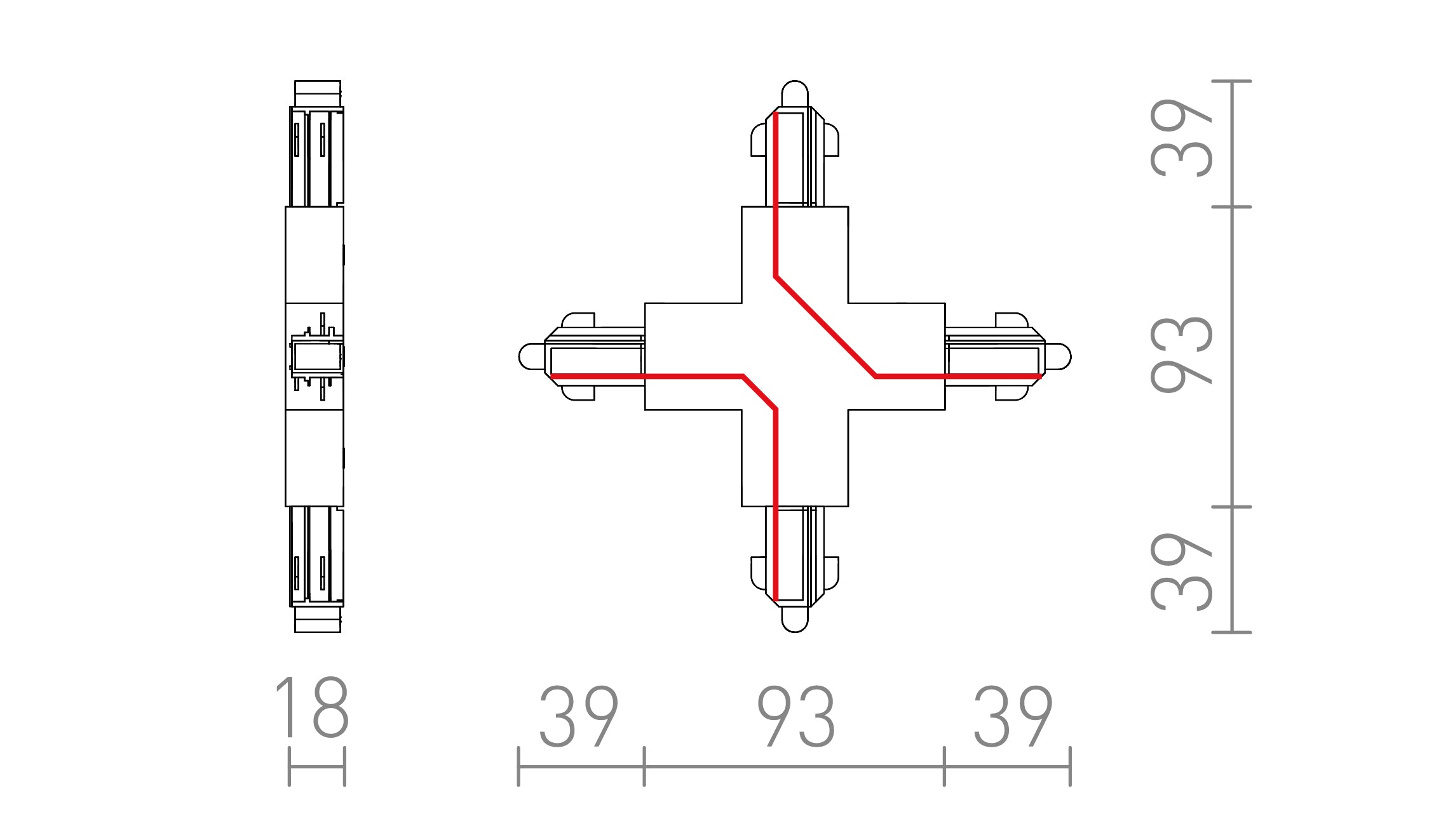 X VERBINDER FÜR 1-PHASE-STROMSCHIENE - Product sketch