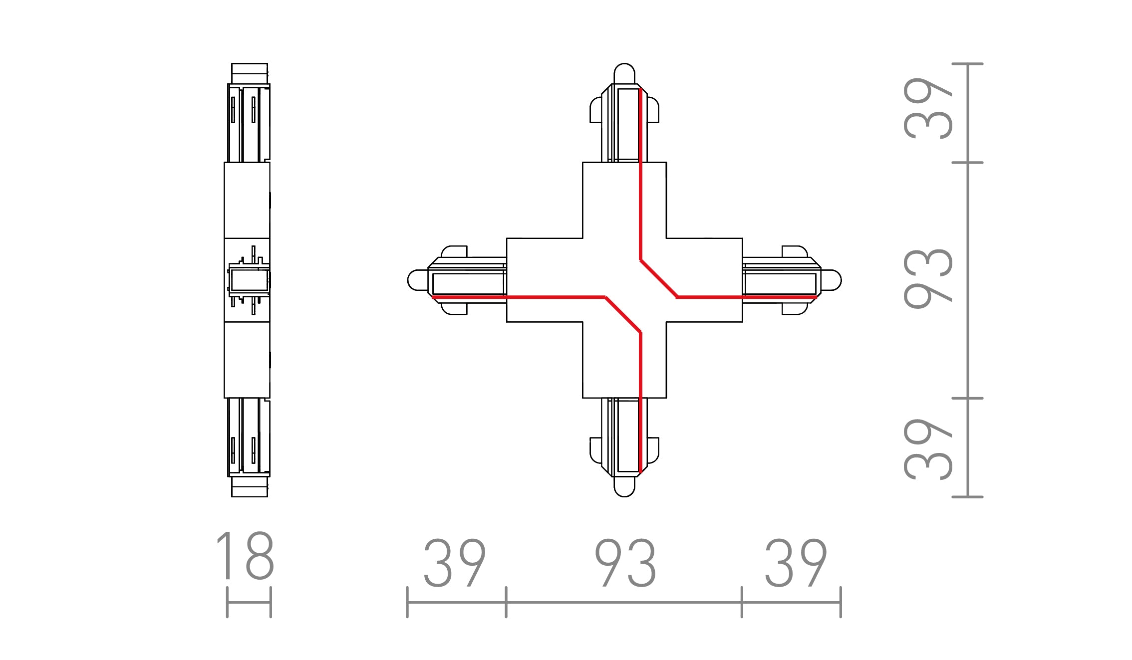 X VERBINDER FÜR 1-PHASE-STROMSCHIENE - Product sketch