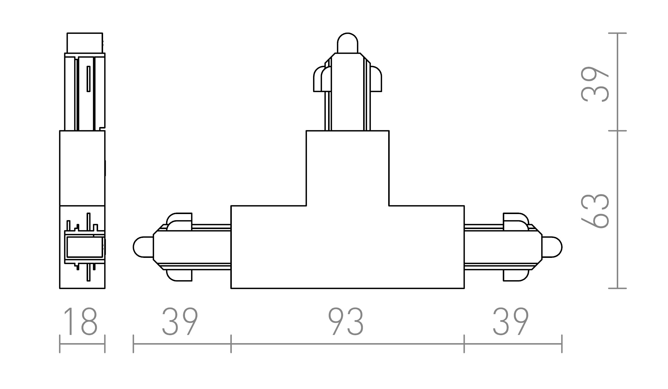 T VERBINDER FÜR 1-PHASE-STROMSCHIENE RECHTS - Product sketch