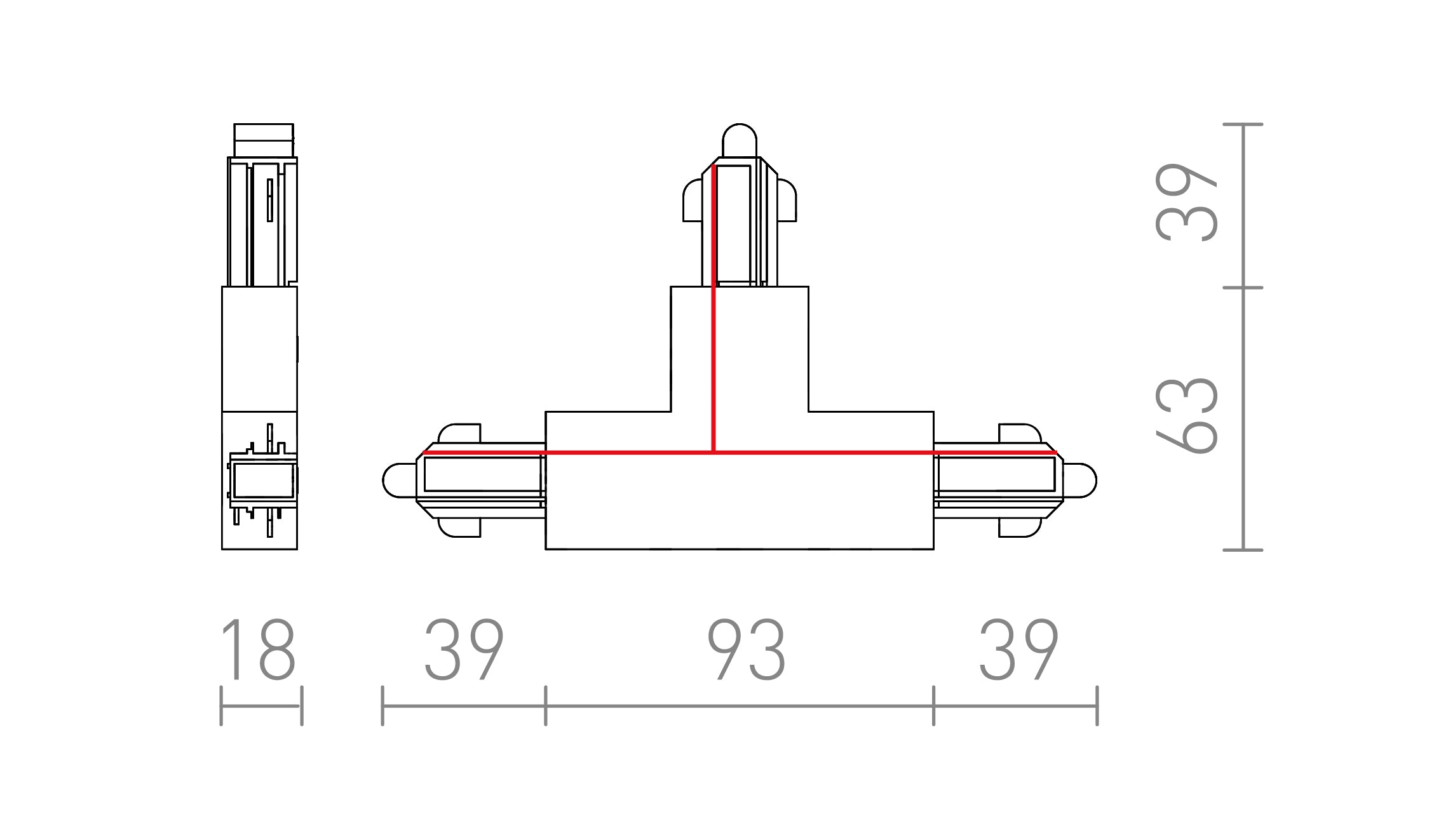 T VERBINDER FÜR 1-PHASE-STROMSCHIENE RECHTS - Product sketch