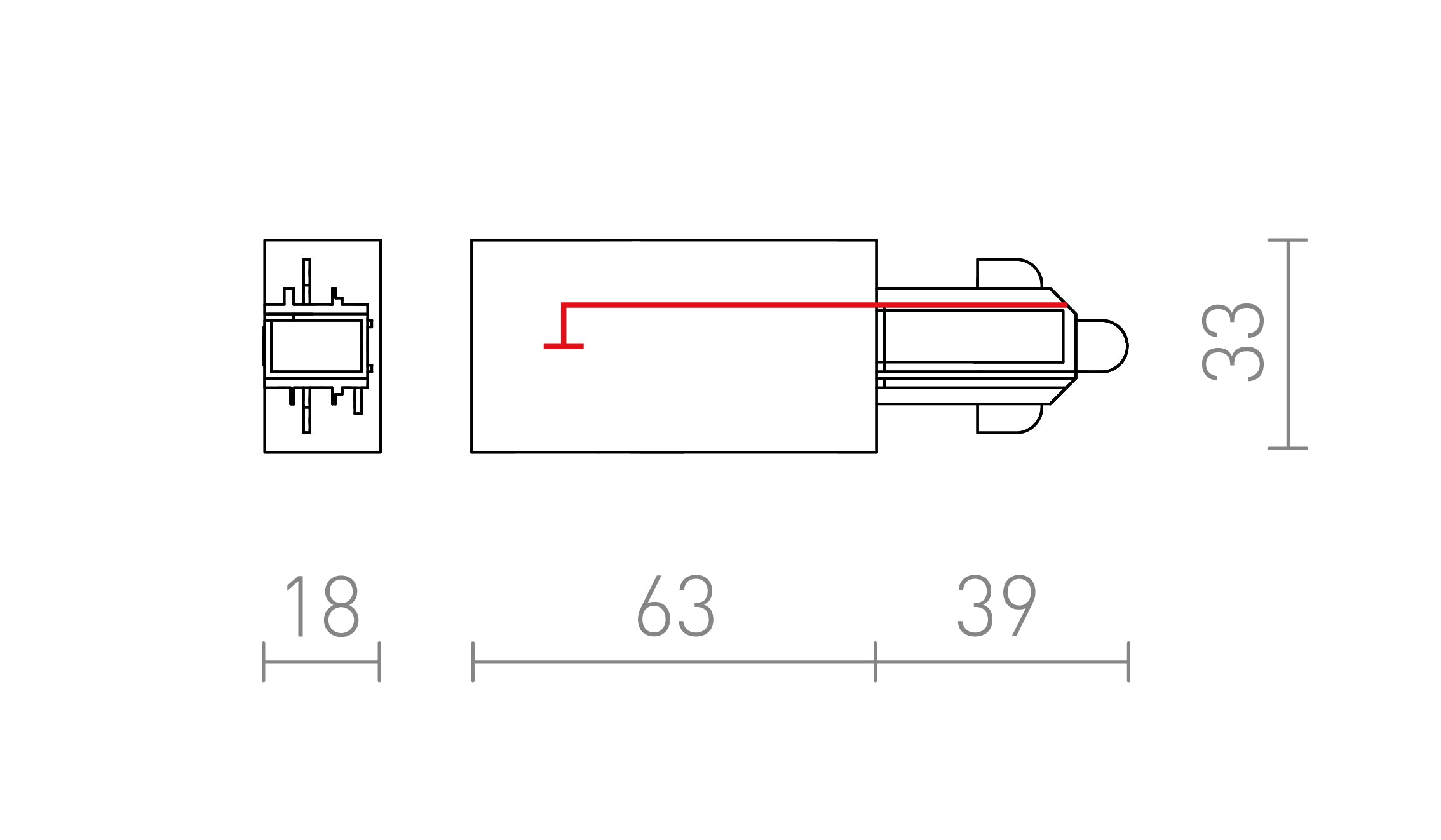 EINSPEISEVERBINDER FÜR 1-PHASE-STROMSCHIENE - RECHTS - Product sketch